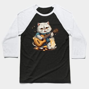 Scottish Fold Cat Playing Guitar Baseball T-Shirt